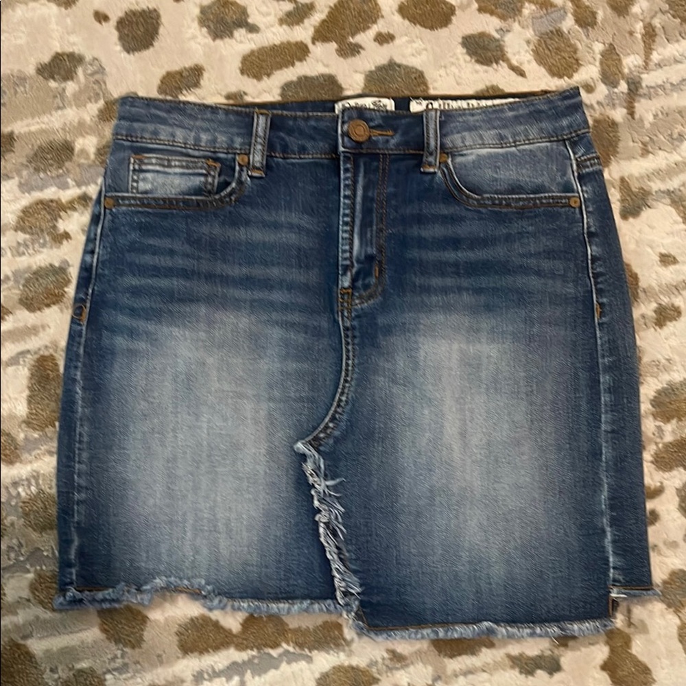 Indigo Rein Distressed Denim Skirt Frayed Hem Jean Mini Skirt Juniors Sz 9